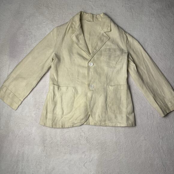 Vtg Peter Pan Kids Blazer Jacket Natural Cream Linen Boy Size 6/7 Button Classic - Picture 1 of 4